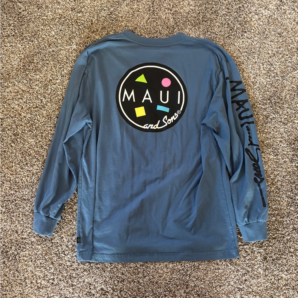 Maui and Sons Dusty Blue Crewneck Tee with Script Logo